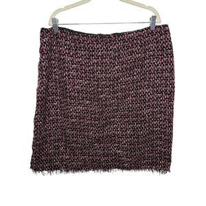 Dressbarn Tweed Bouclé Skirt Women’s 18 Black Pink Lined Fringe